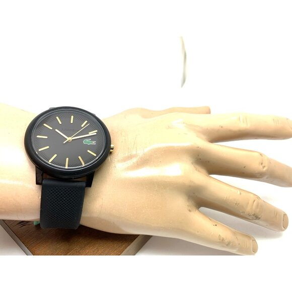 Lacoste Men's Watch 2011233 Quartz Gold Black Dial Textured Rubber Band 42mm - Picture 4 of 13